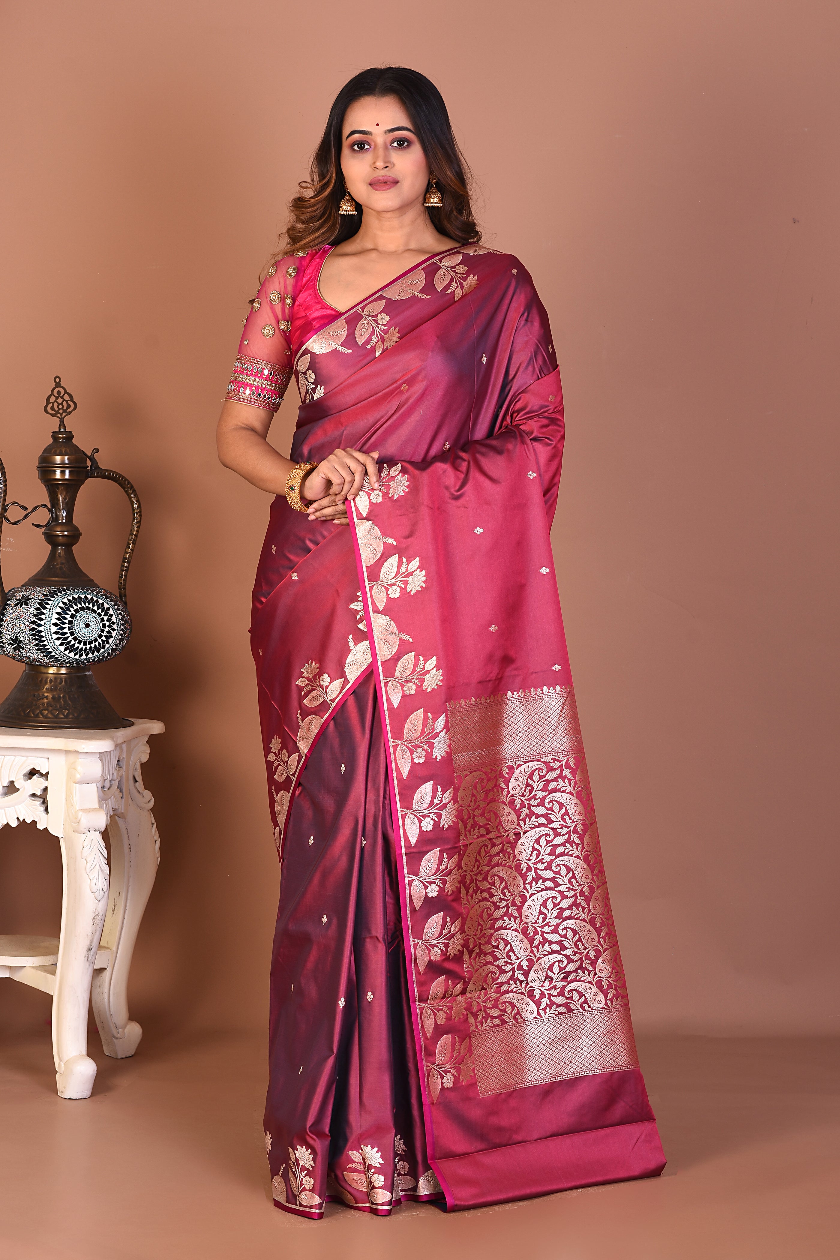 Magenta Blended Mashru Silk Saree - Keya Seth Exclusive