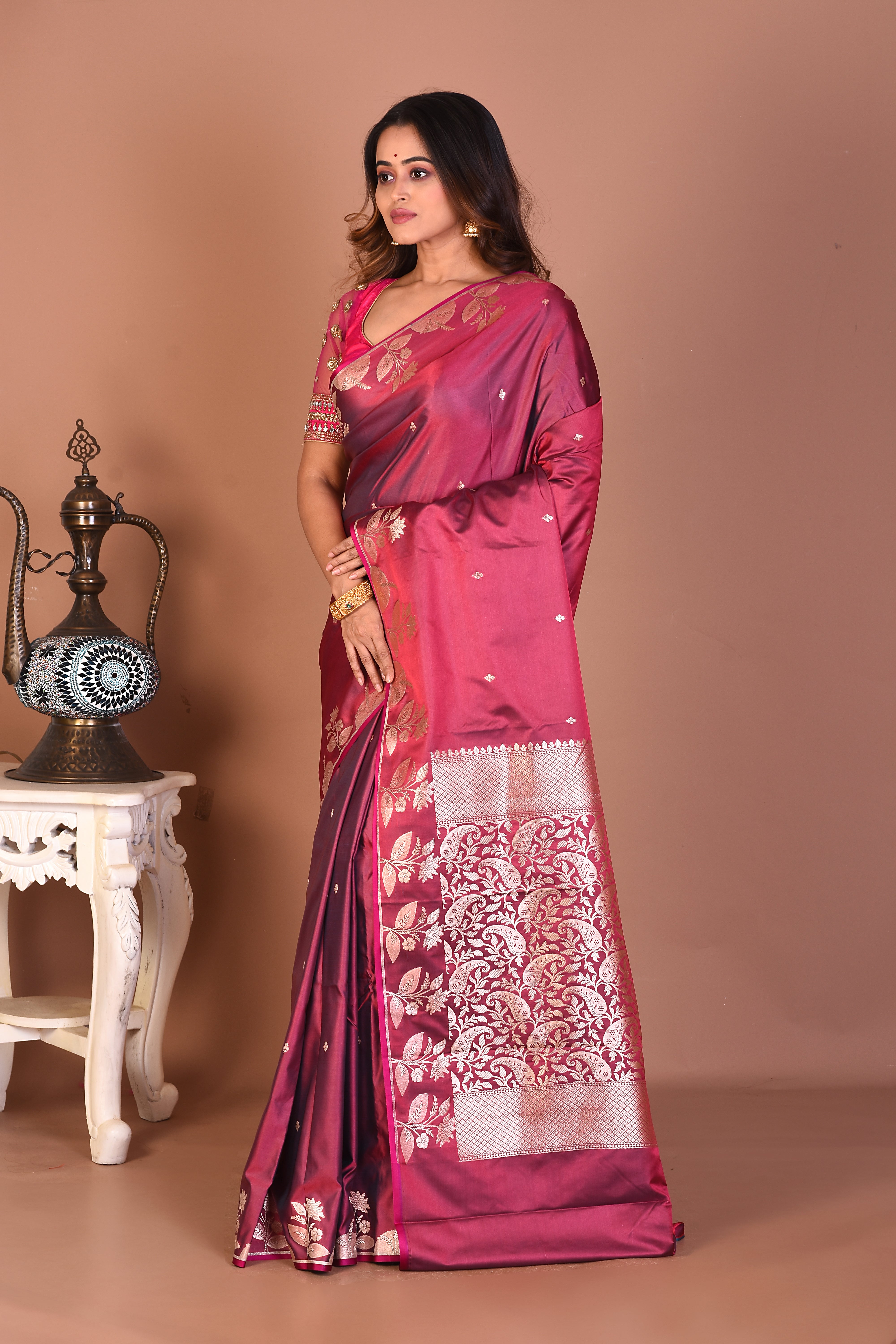Magenta Blended Mashru Silk Saree - Keya Seth Exclusive