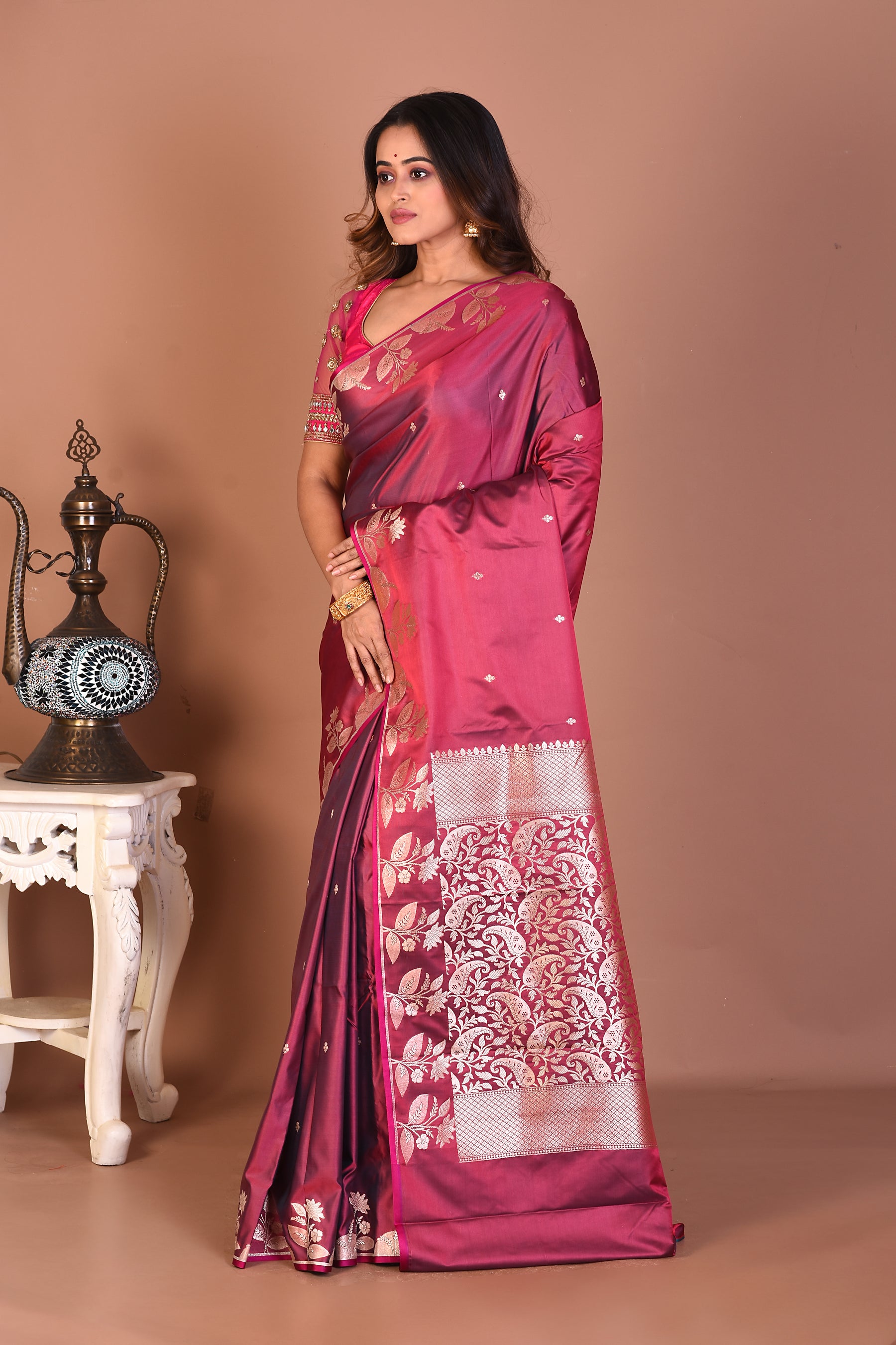 Magenta Blended Mashru Silk Saree - Keya Seth Exclusive