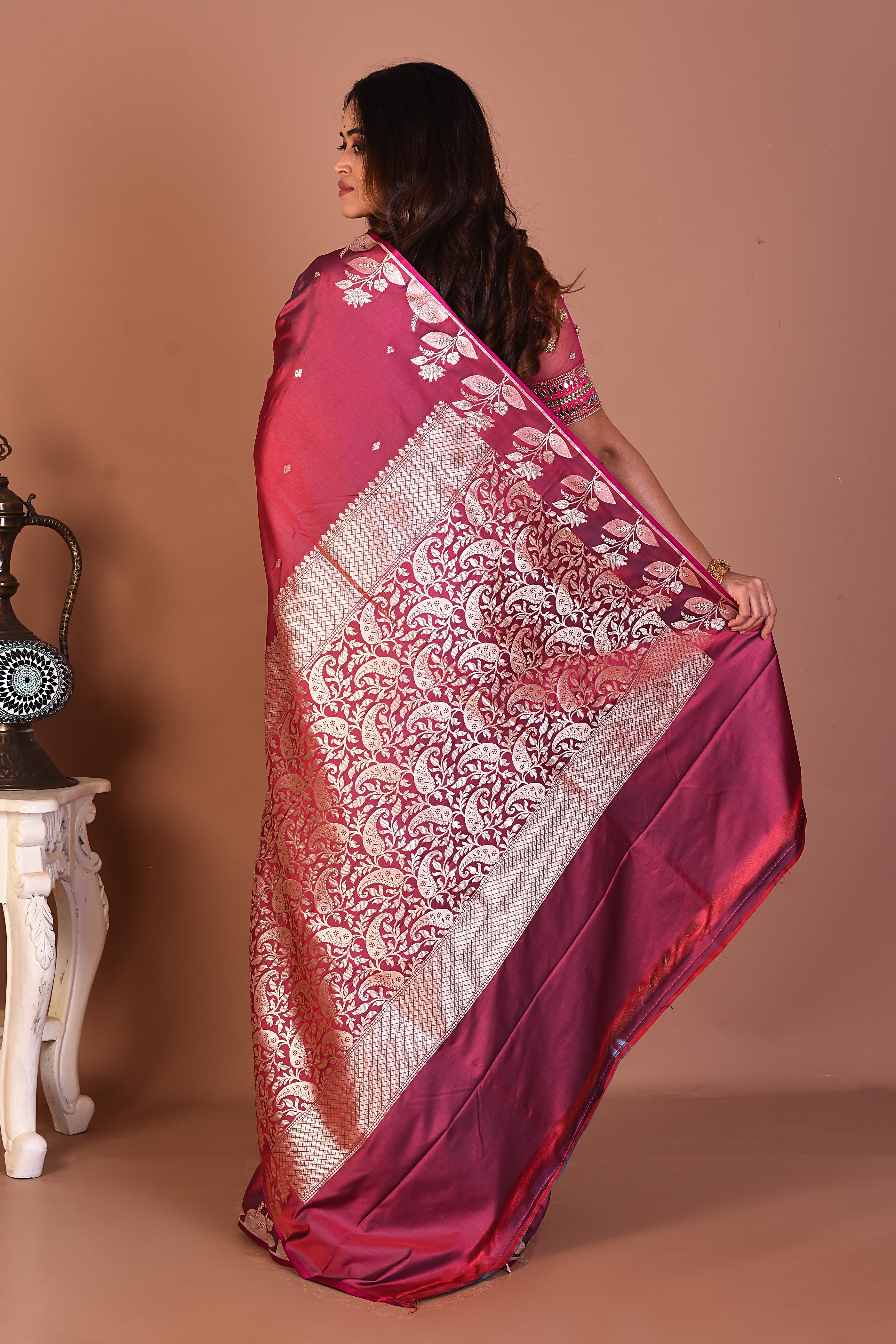 Magenta Blended Mashru Silk Saree - Keya Seth Exclusive