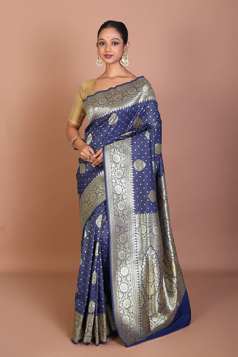 Navy Blue Blended Banarasi Saree - Keya Seth Exclusive