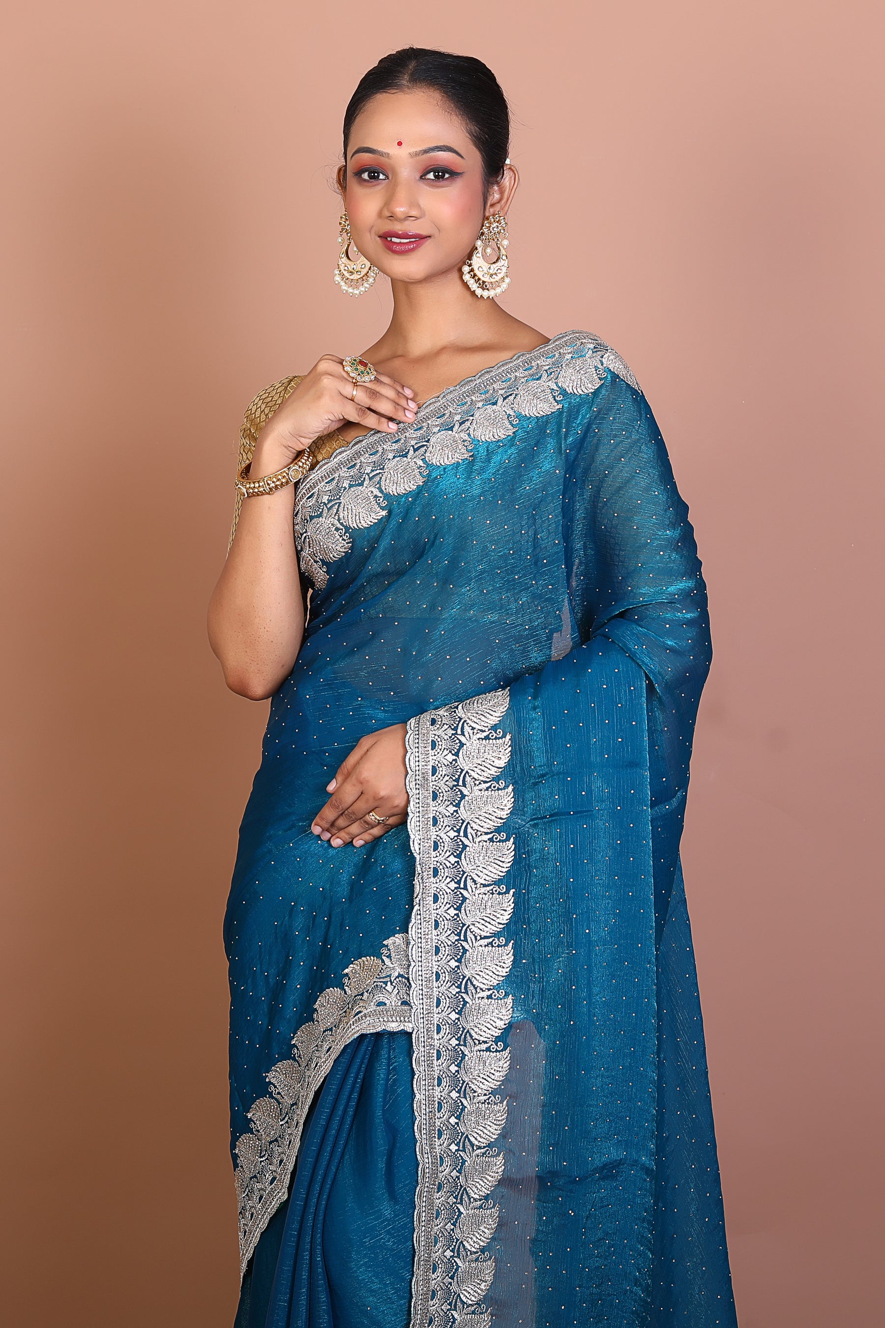 Blue Blended Georgette Saree - Keya Seth Exclusive