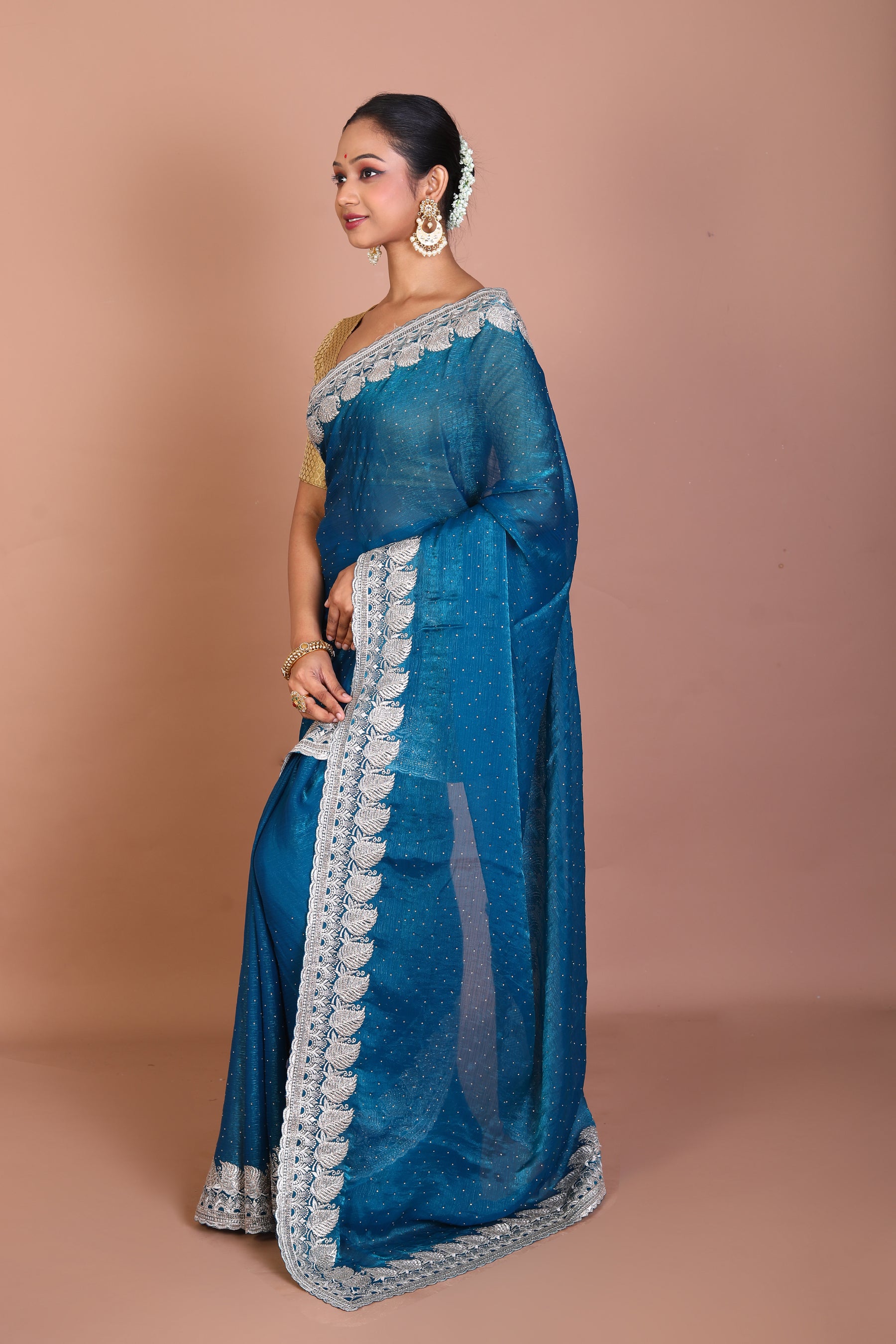 Blue Blended Georgette Saree - Keya Seth Exclusive