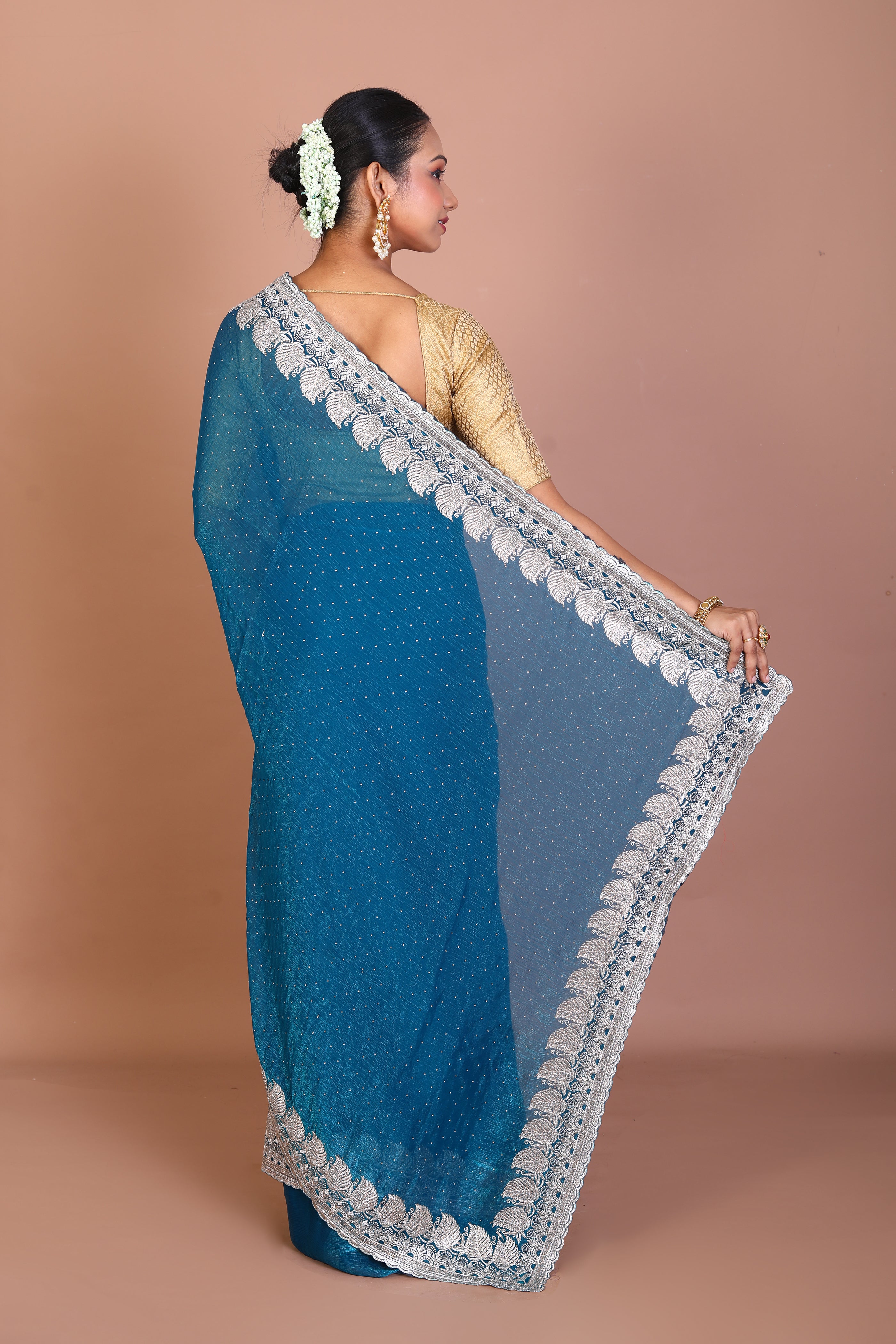 Blue Blended Georgette Saree - Keya Seth Exclusive