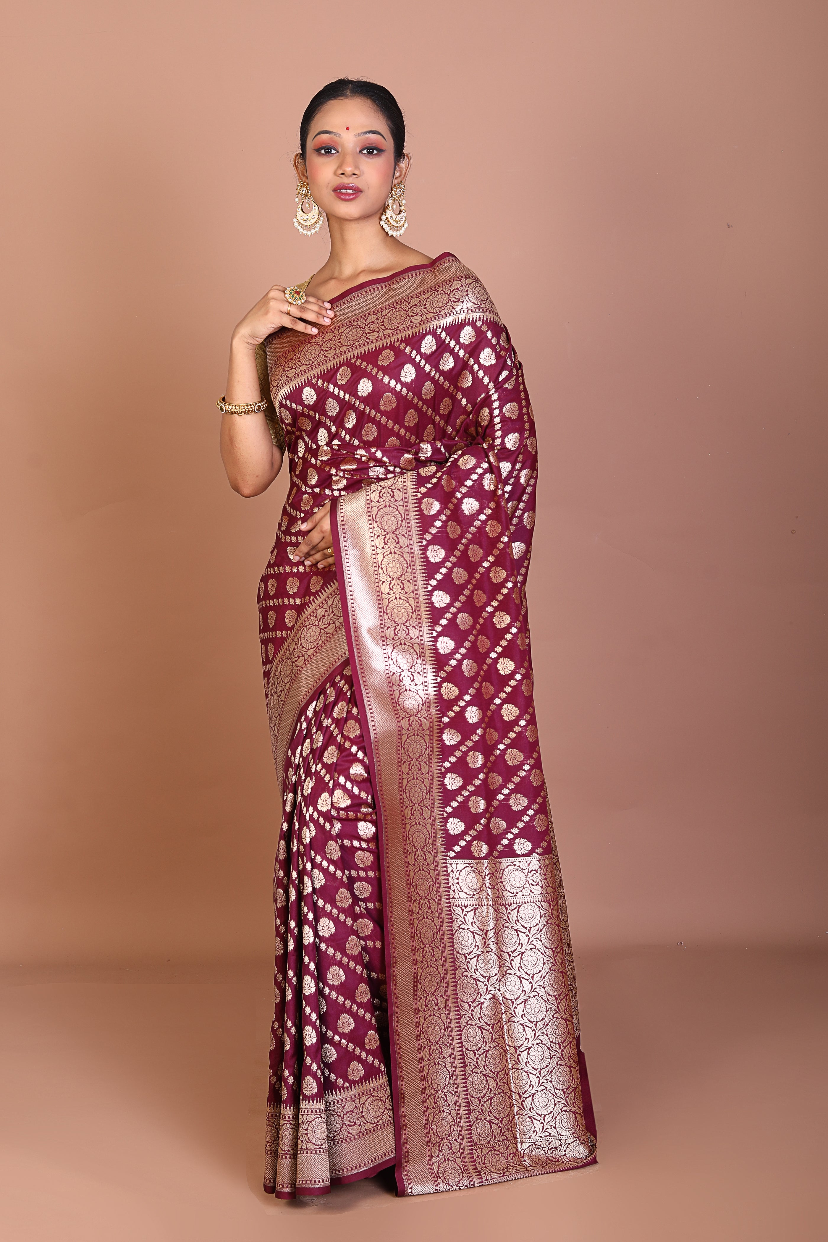 Wine Blended Uppada Silk Saree - Keya Seth Exclusive