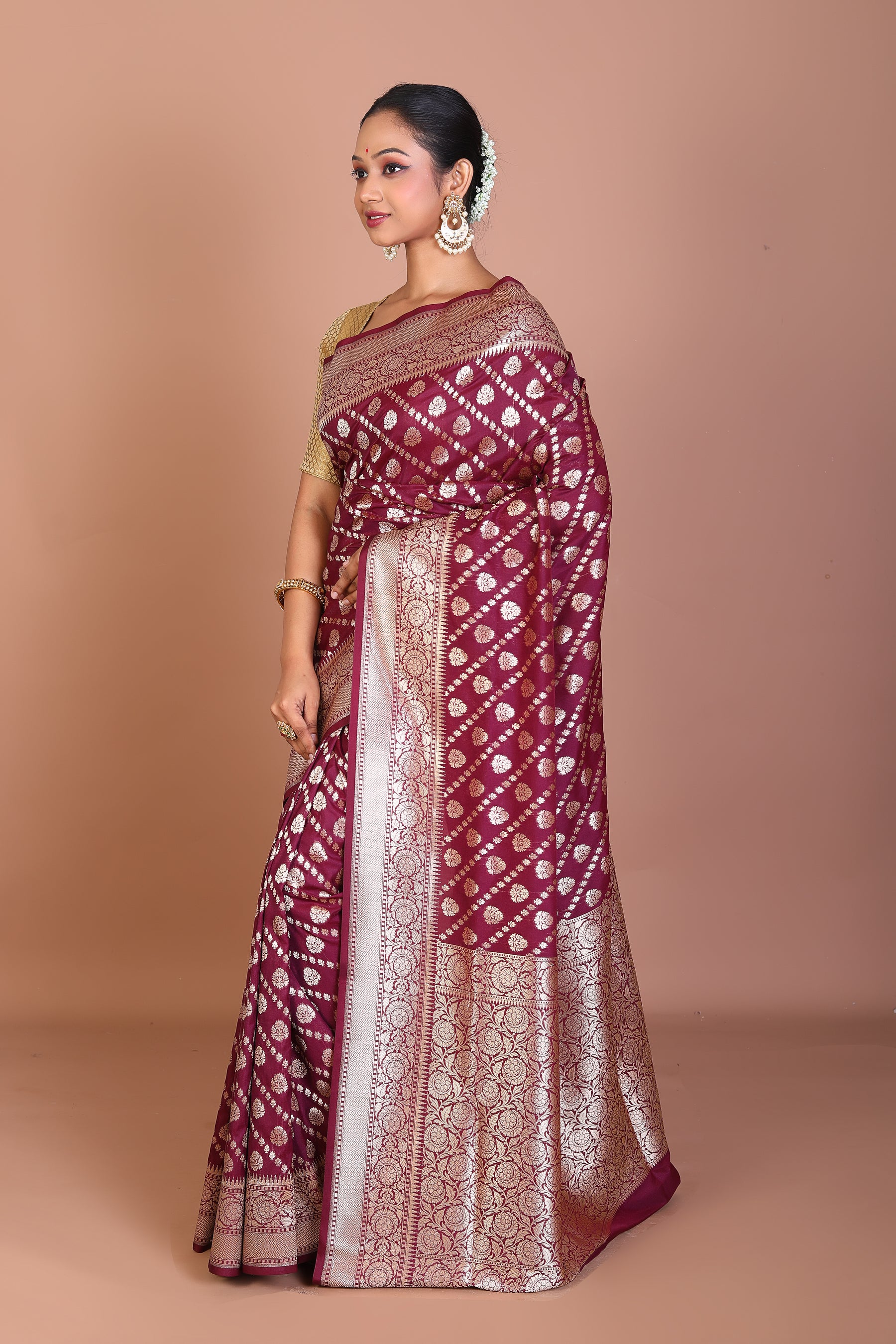 Wine Blended Uppada Silk Saree - Keya Seth Exclusive