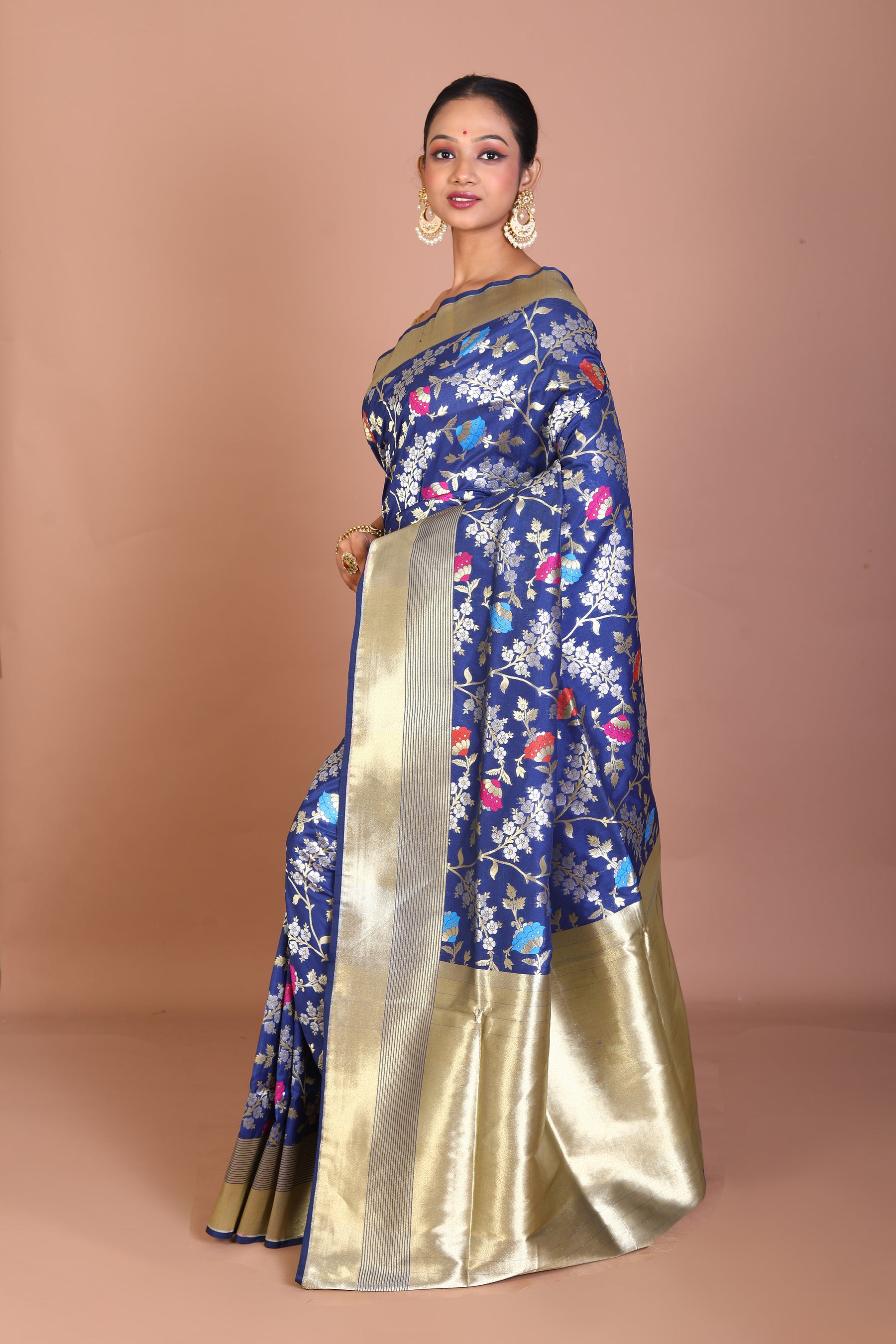 Navy Blue Blended Organza Saree - Keya Seth Exclusive