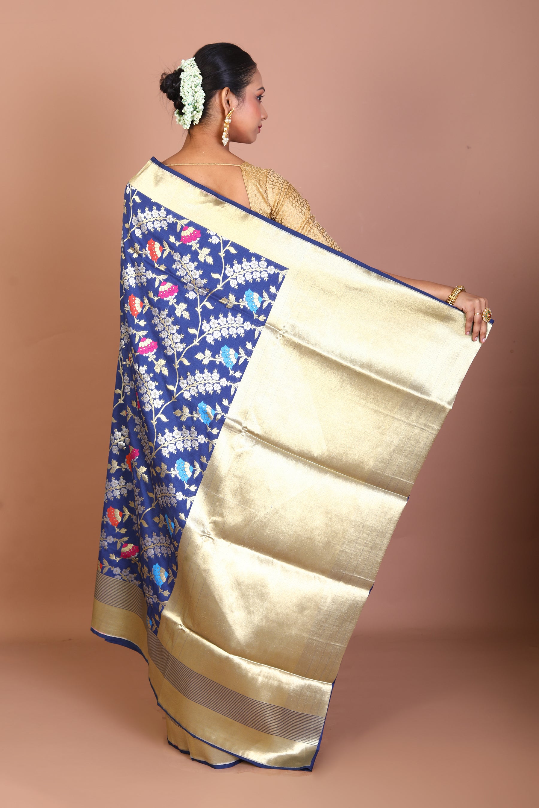 Navy Blue Blended Organza Saree - Keya Seth Exclusive