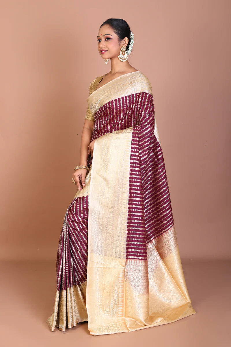 Maroon Semi Katan Saree - Keya Seth Exclusive