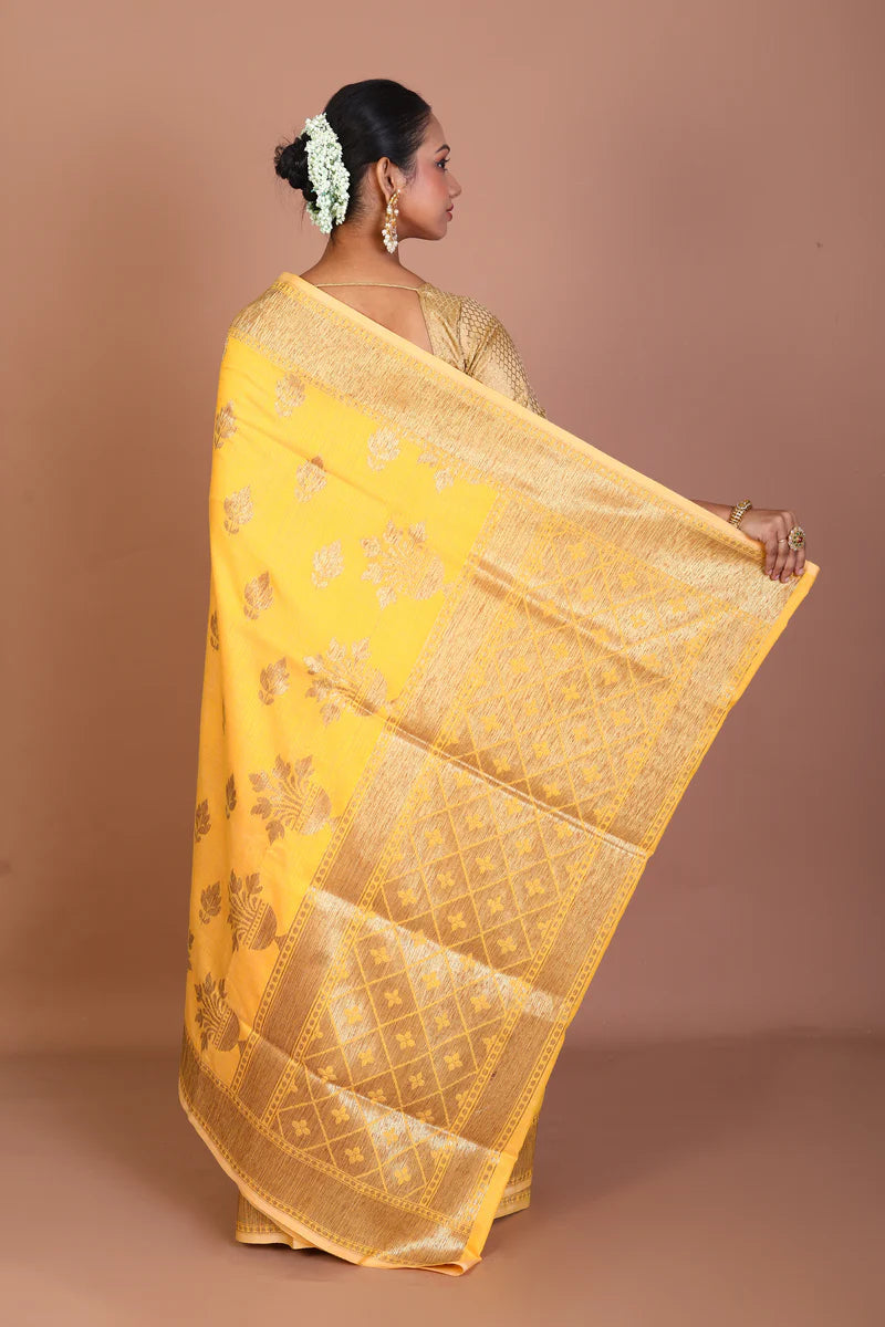 Yellow Blended Tussar Saree - Keya Seth Exclusive