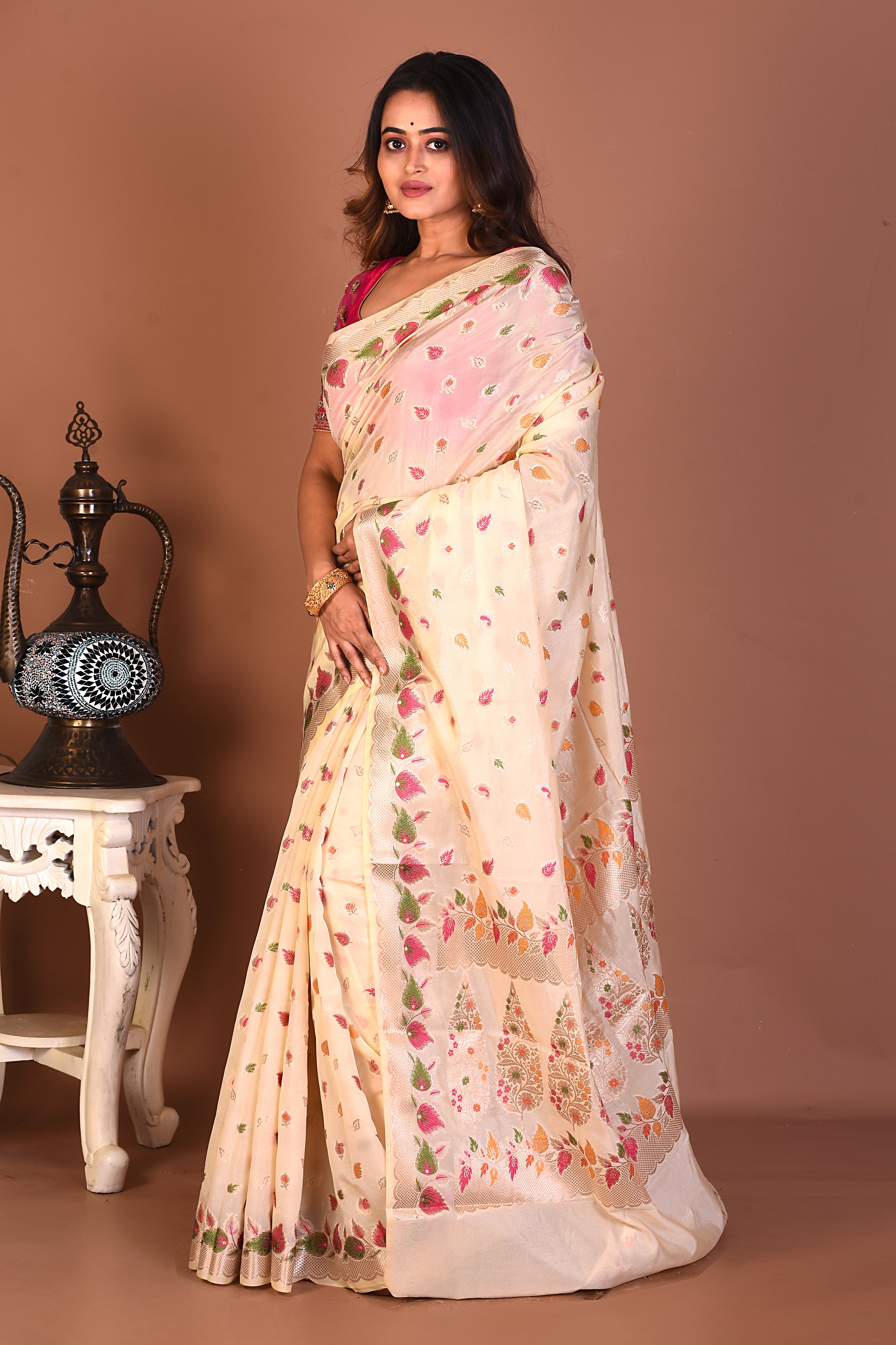 Offwhite Art Silk Saree - Keya Seth Exclusive