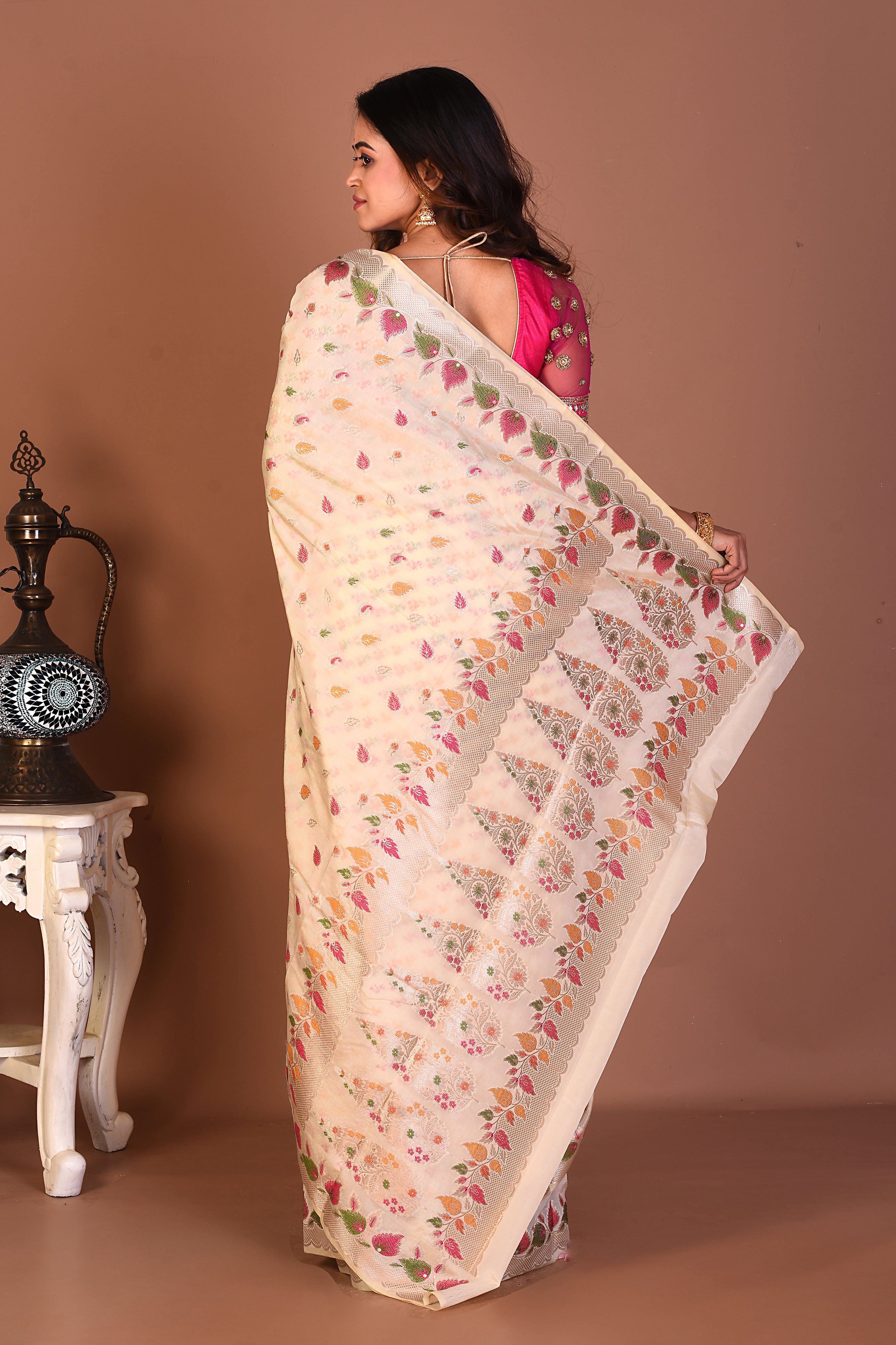 Offwhite Art Silk Saree - Keya Seth Exclusive