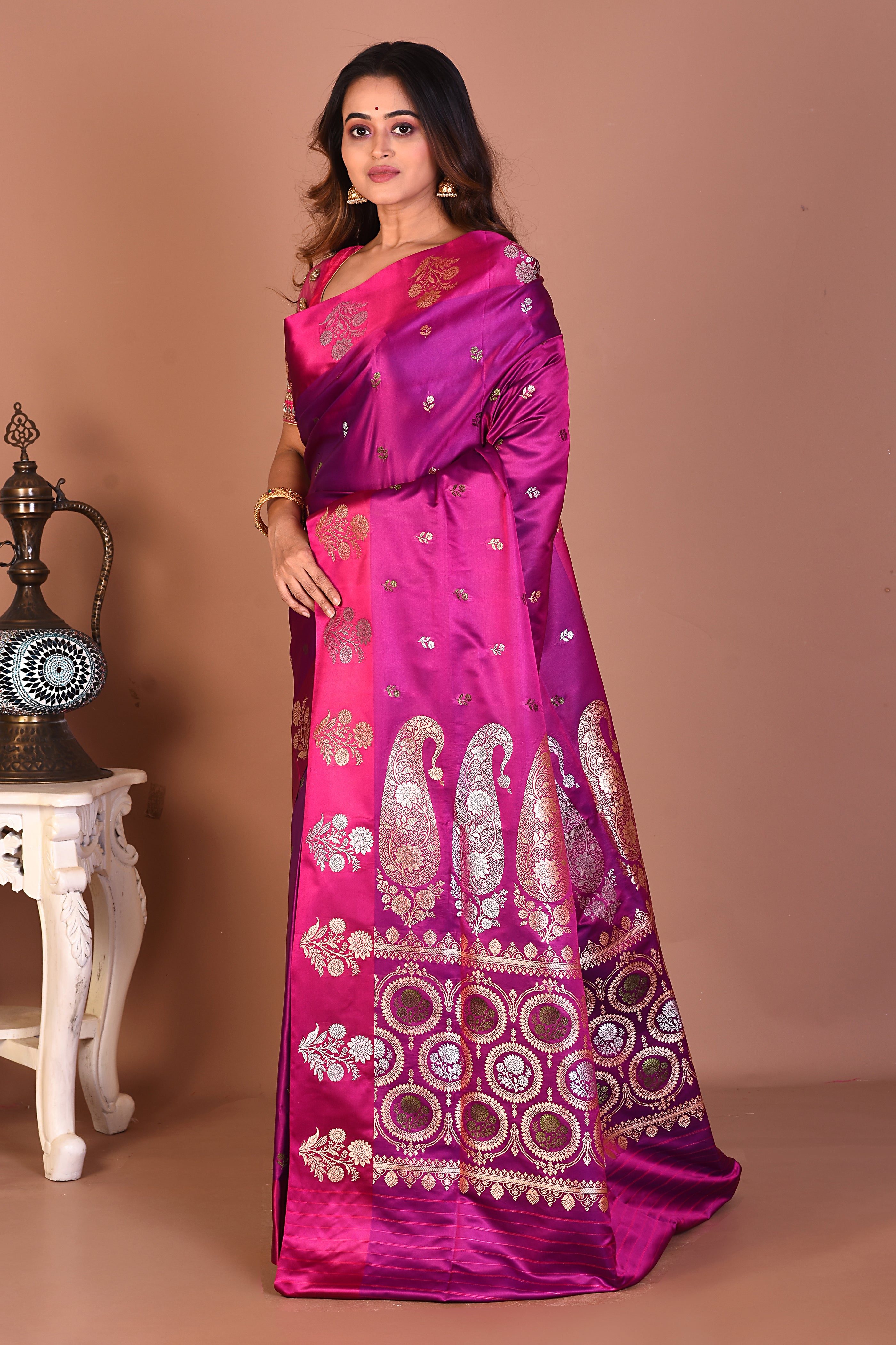 Magenta Blended Mashru Silk Saree - Keya Seth Exclusive