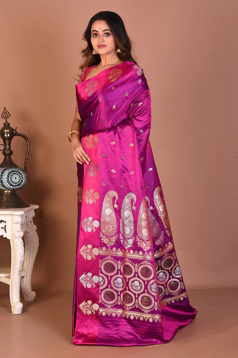 Magenta Blended Mashru Silk Saree - Keya Seth Exclusive