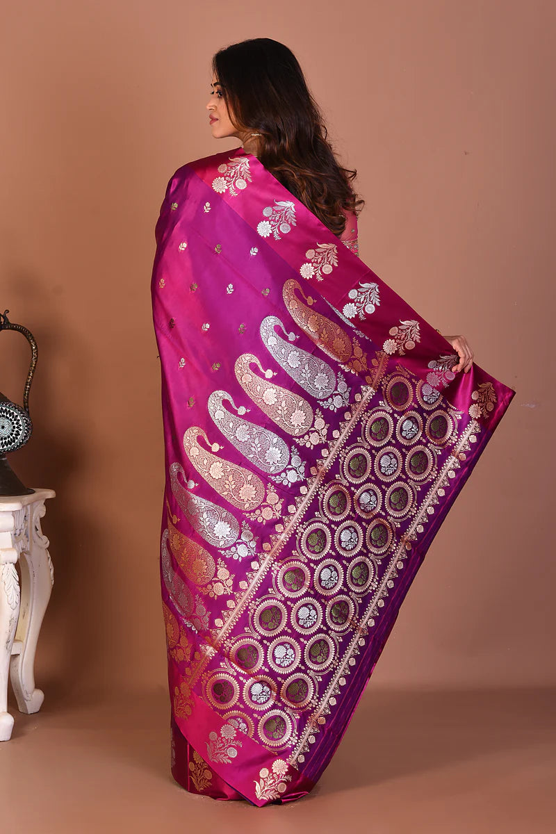 Magenta Blended Mashru Silk Saree - Keya Seth Exclusive