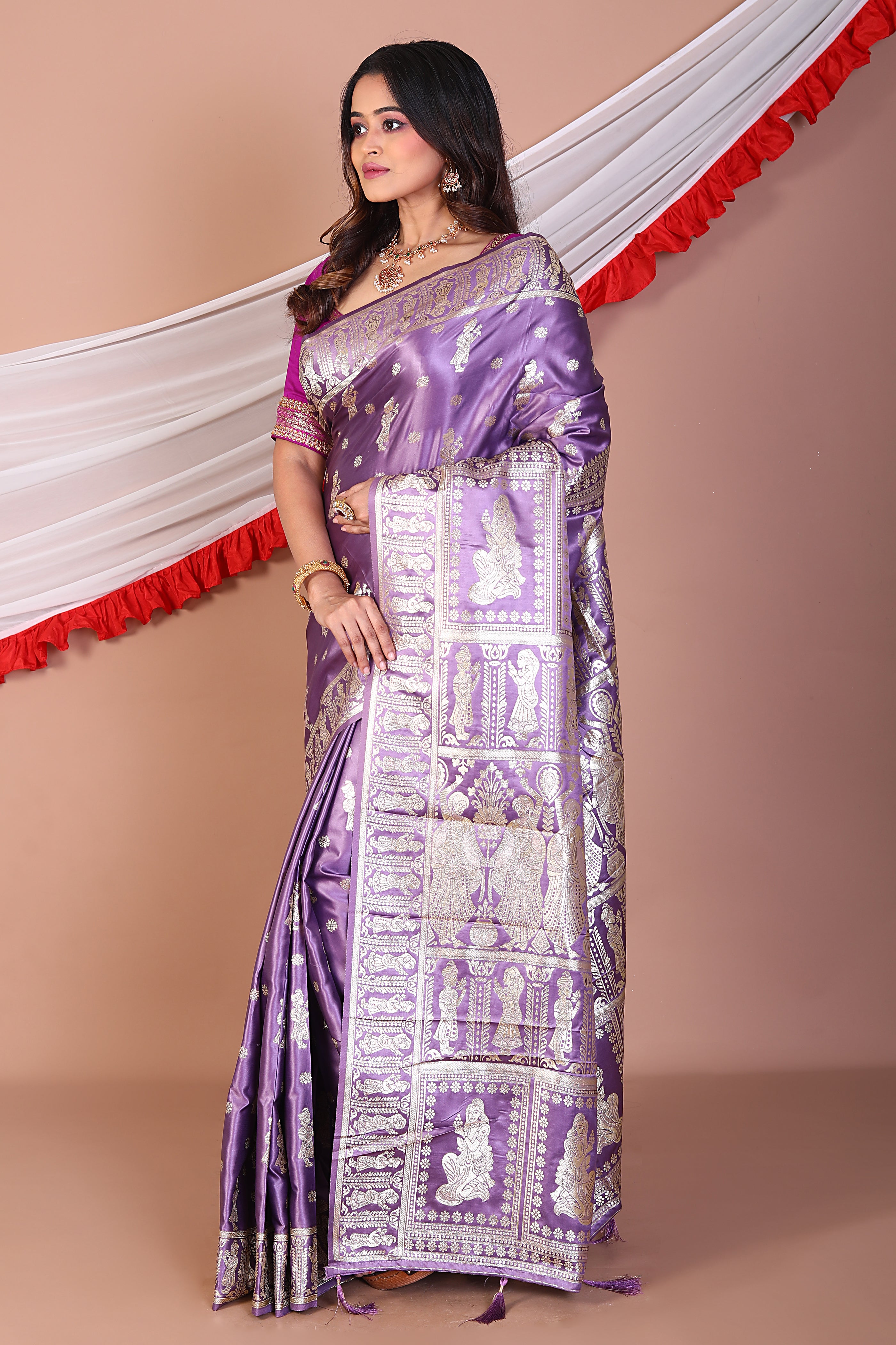 Lavender Blended Satin Silk Saree - Keya Seth Exclusive