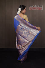 Load image into Gallery viewer, Dual Tone Royal Blue Katan Benarasi Saree    - Keya Seth Exclusive
