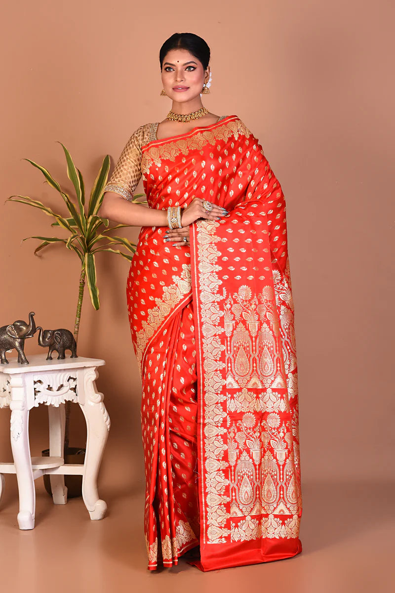 Bright Red Banarasi Saree - Keya Seth Exclusive