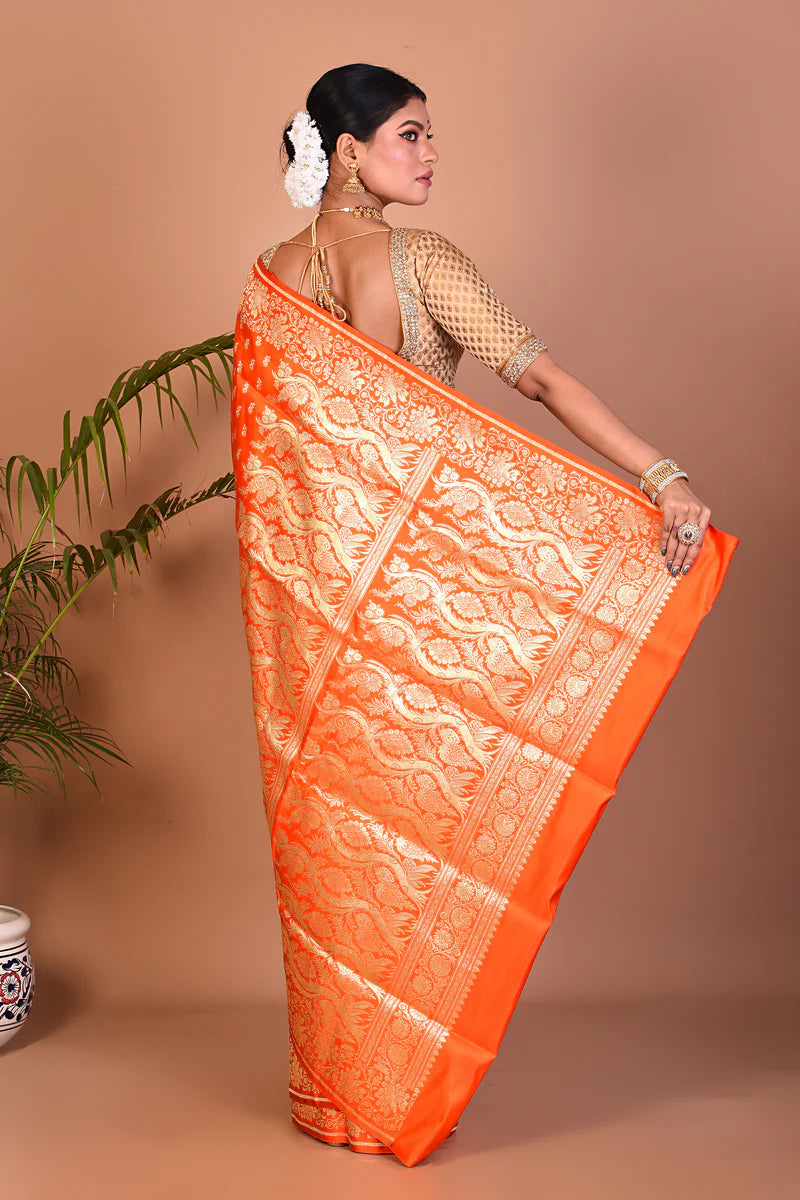 Bright Orange Banarasi Saree - Keya Seth Exclusive