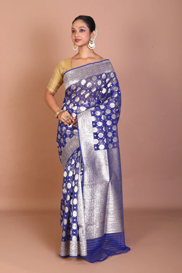 Navy Blue Tissue Banarasi Saree - Keya Seth Exclusive