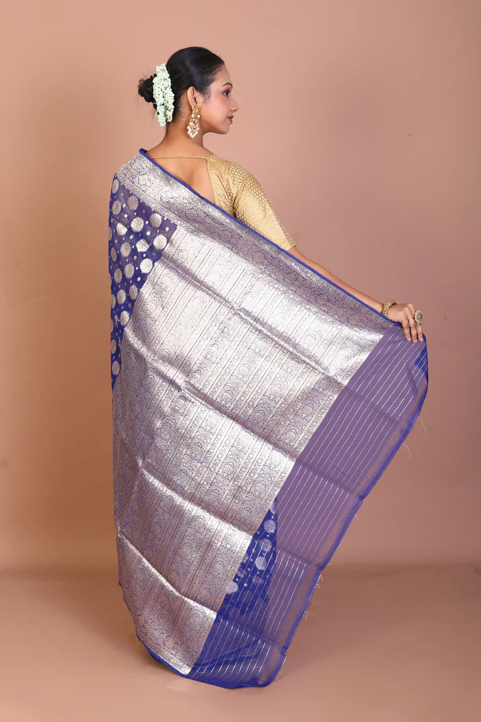 Navy Blue Tissue Banarasi Saree - Keya Seth Exclusive