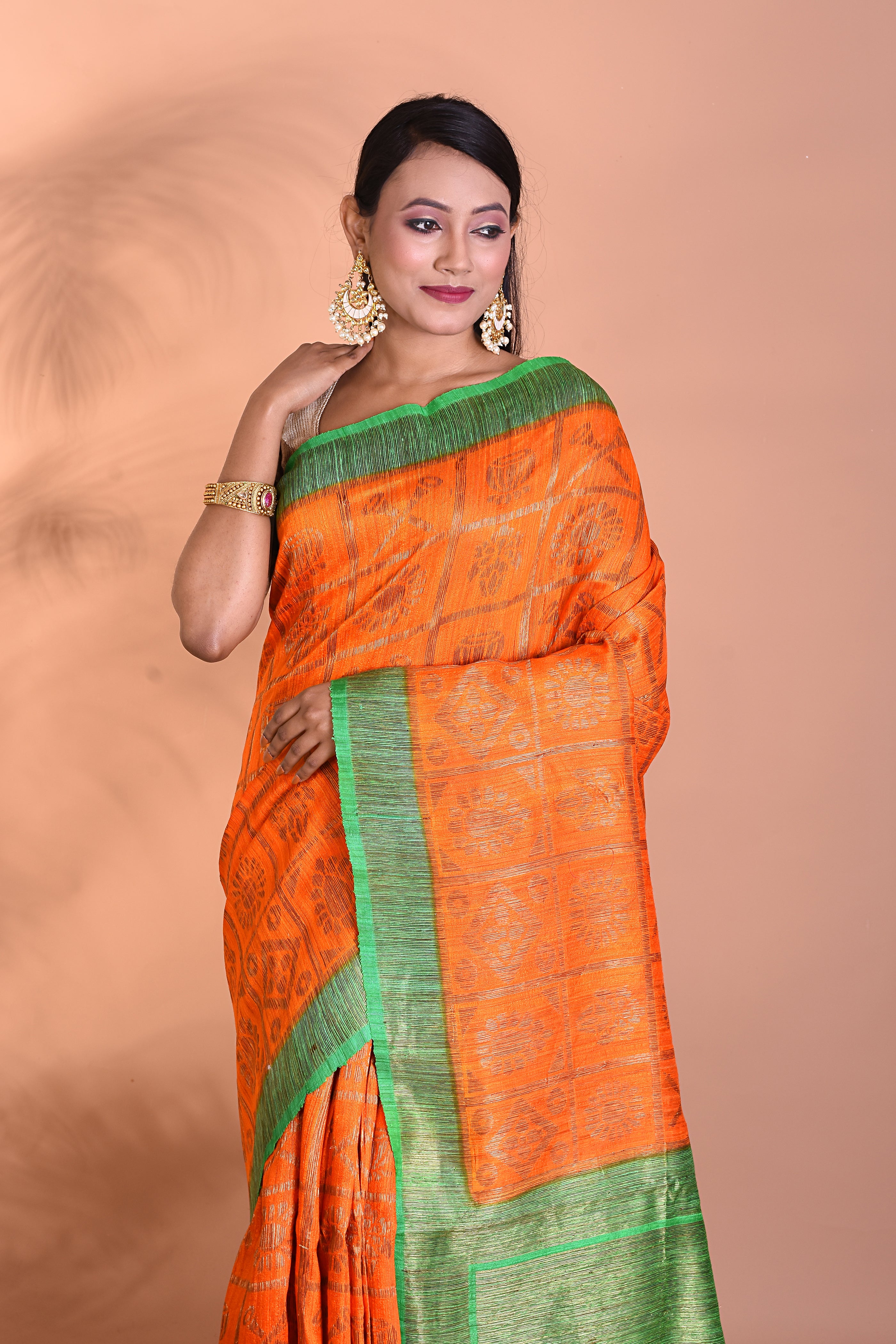 Orange Blended Tussar Silk Saree - Keya Seth Exclusive
