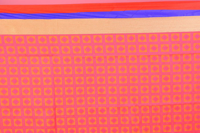 Orange Blended Silk Saree with Red and Blue Borders - Keya Seth Exclusive