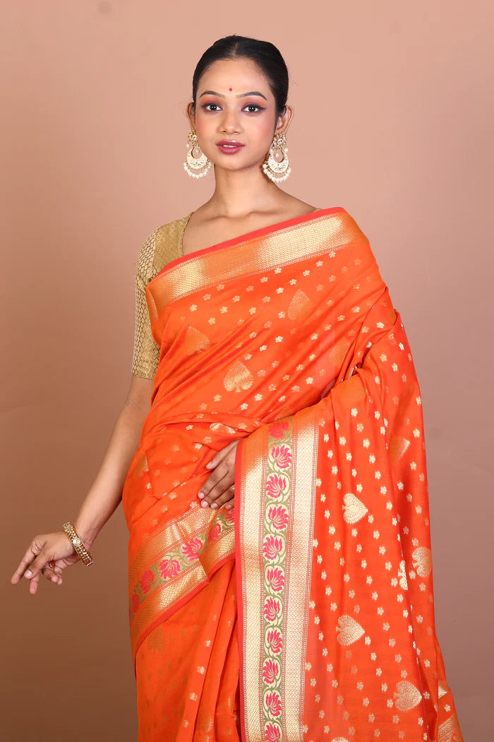 Orange Blended Silk Saree - Keya Seth Exclusive