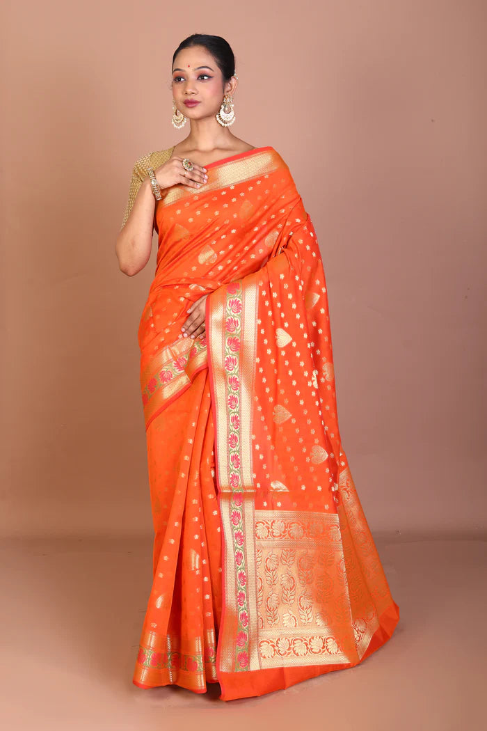 Orange Blended Silk Saree - Keya Seth Exclusive