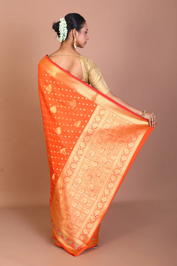 Orange Blended Silk Saree - Keya Seth Exclusive