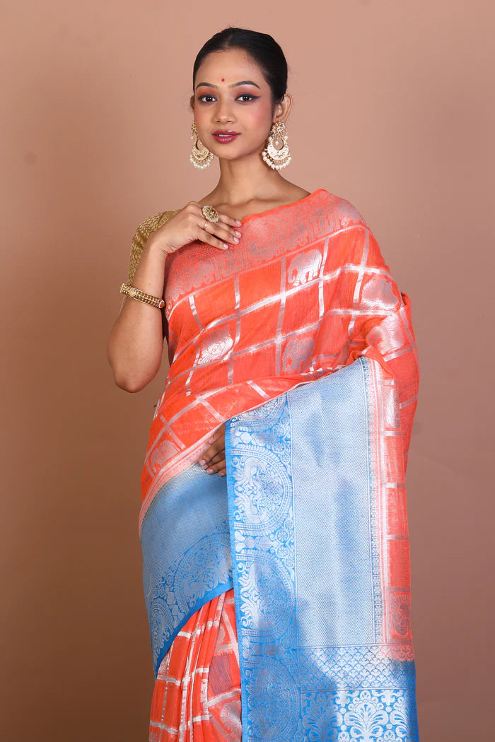 Peach Blended Dupion Silk Saree - Keya Seth Exclusive