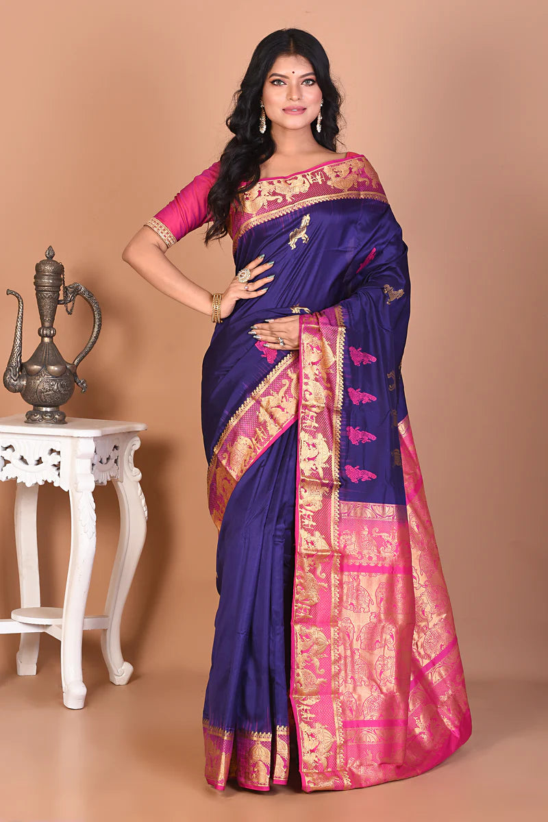 Gorgeous Deep Blue Kanjivaram Saree - Keya Seth Exclusive