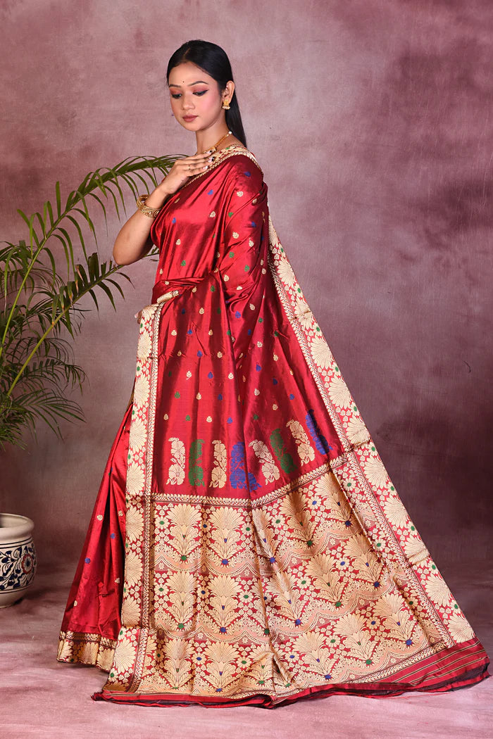 Elegant Red Pure Assam Silk Saree - Keya Seth Exclusive