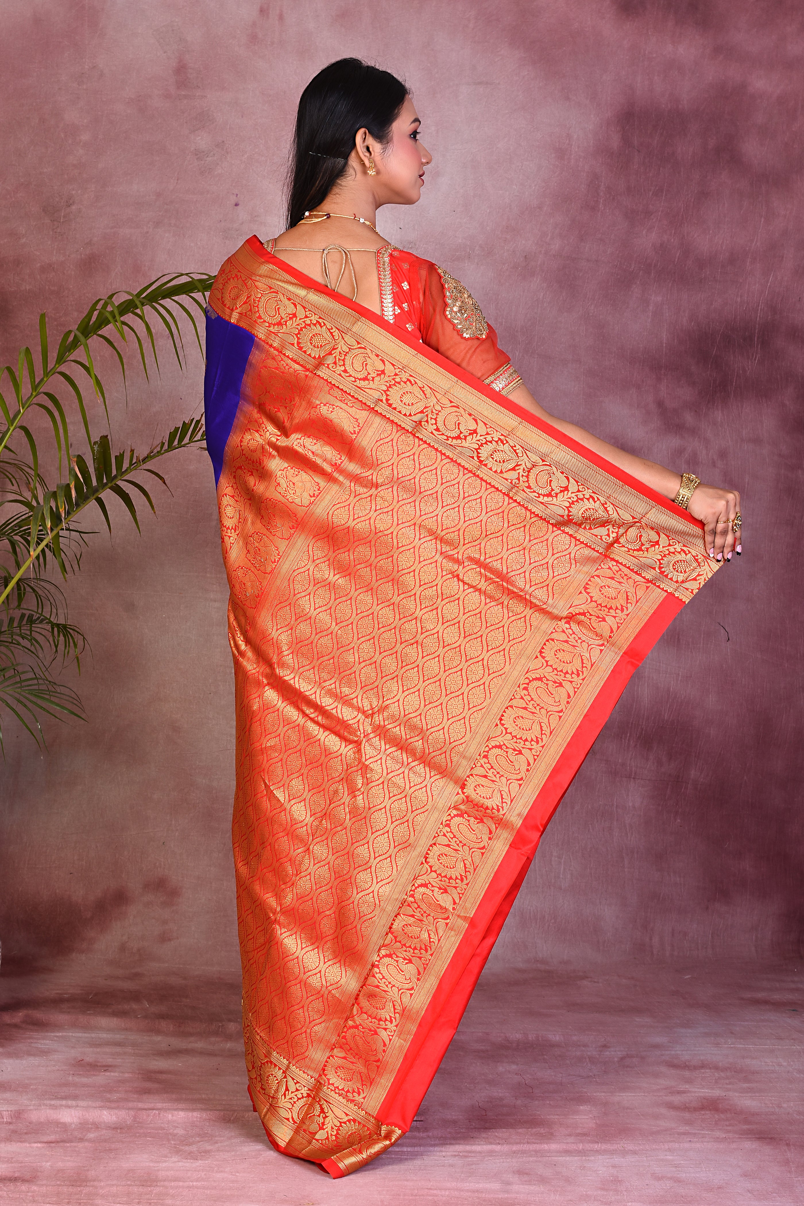 Royal Blue with Red Borders Pure Kanjivaram Saree - Keya Seth Exclusive