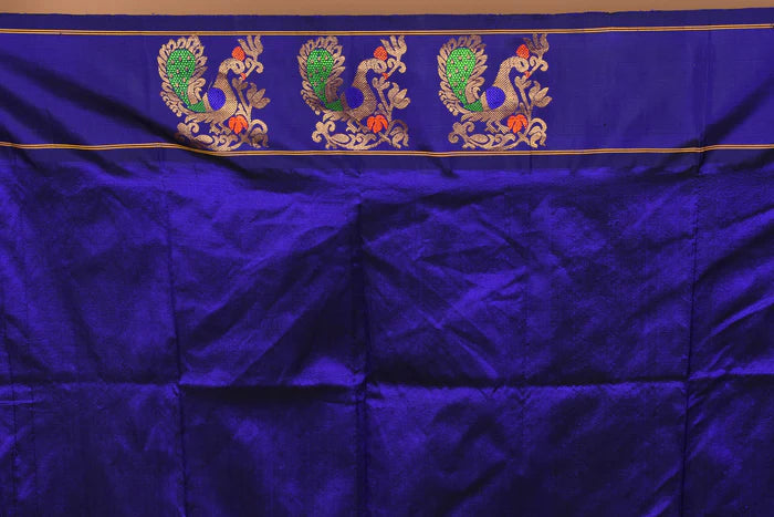 Deep Blue Pure Paithani Silk Saree with Blouse Piece - Keya Seth Exclusive