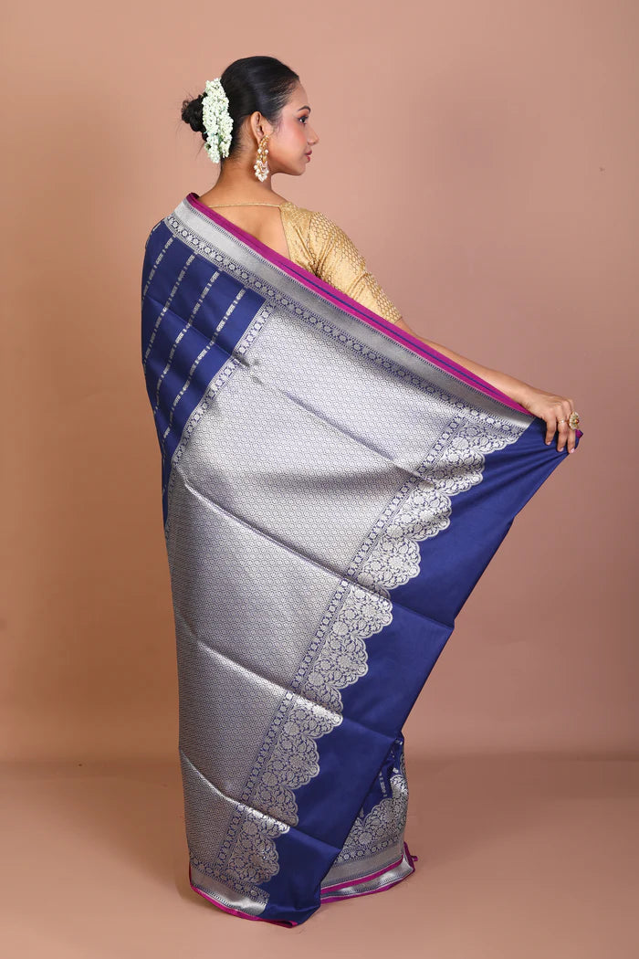Navy Blue Blended Organza Saree - Keya Seth Exclusive