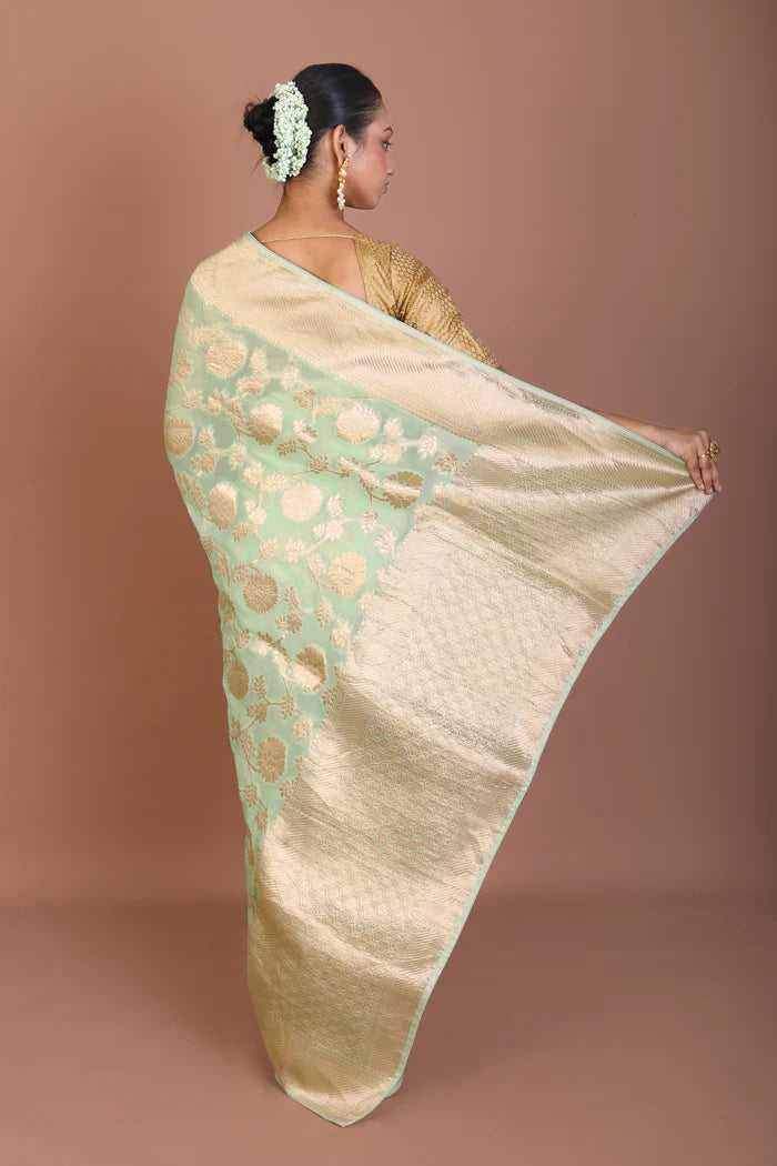 Light Green Blended Khaddi Saree - Keya Seth Exclusive