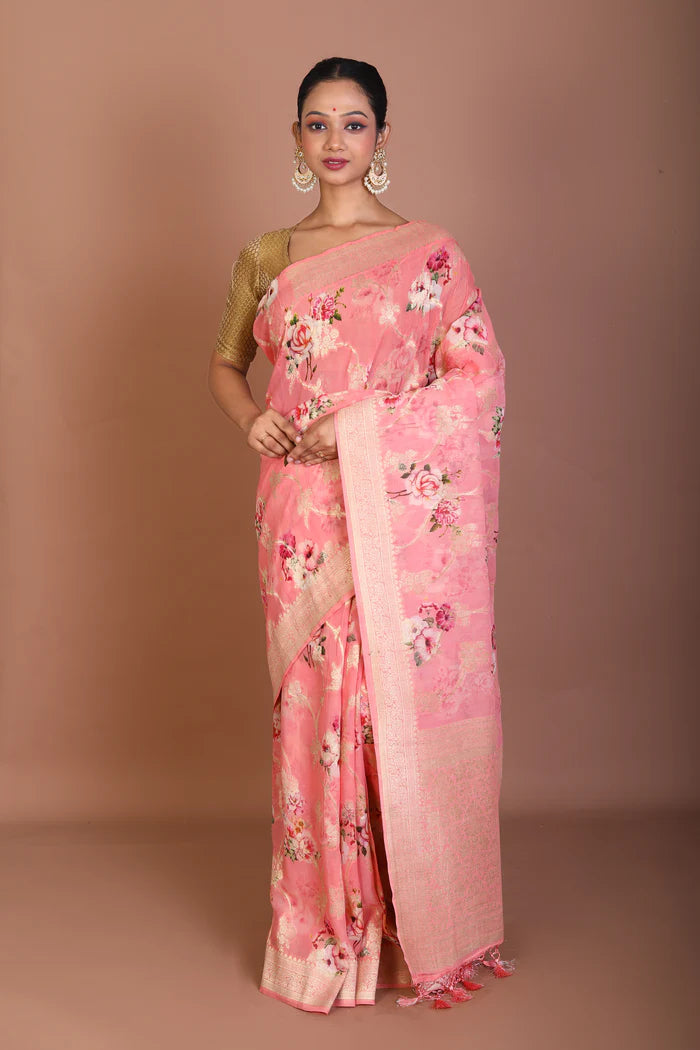 Peach Blended Khaddi Saree - Keya Seth Exclusive