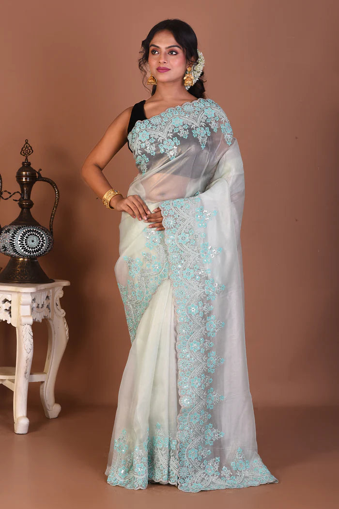 Light Blue Organza Saree - Keya Seth Exclusive