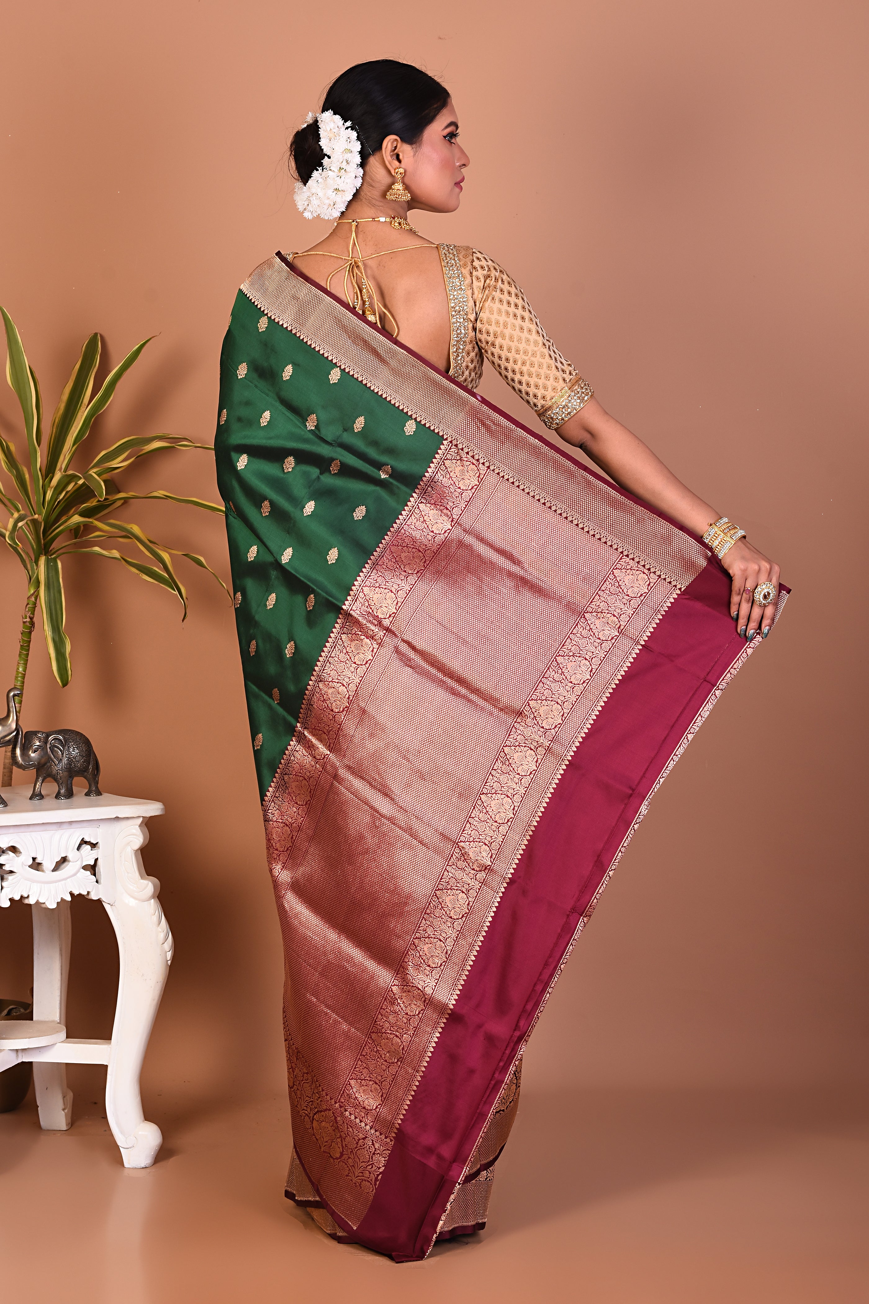 Elegant Deep Green Katan Saree - Keya Seth Exclusive