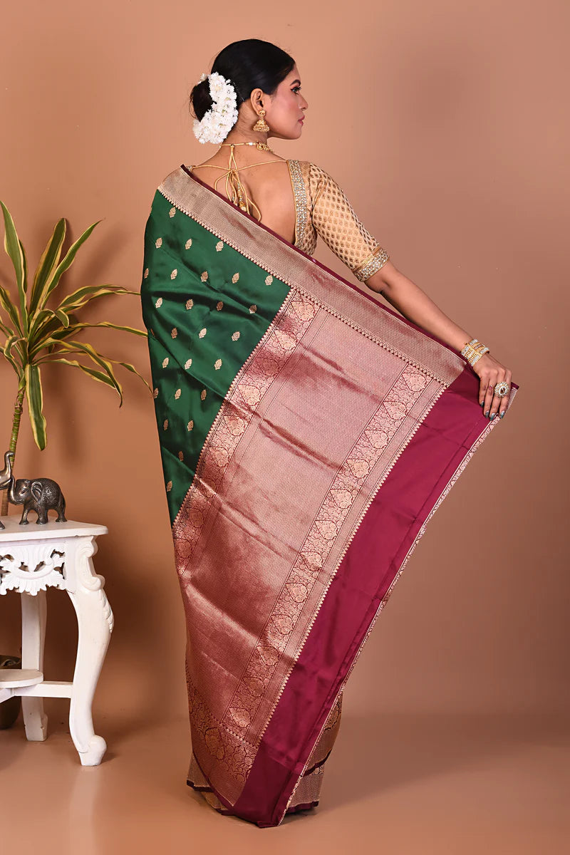 Elegant Deep Green Katan Saree - Keya Seth Exclusive