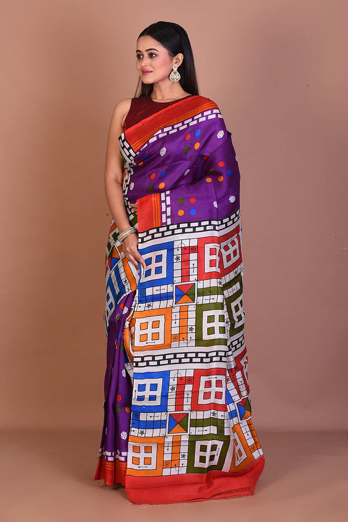Purple Printed Silk Saree - Keya Seth Exclusive
