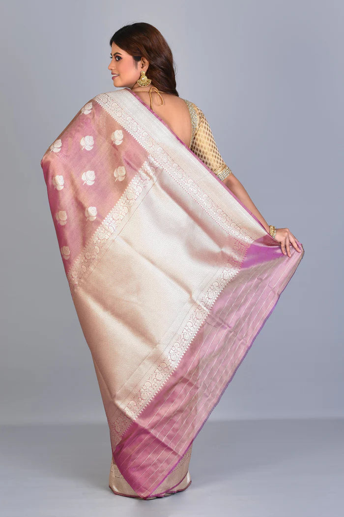 Magenta Crushed Tissue Saree with Zari Works - Keya Seth Exclusive