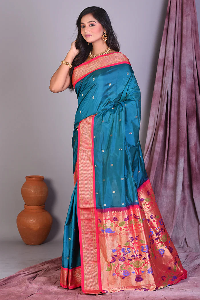 Rama Green Blended Paithani Saree with Zari Work - Keya Seth Exclusive