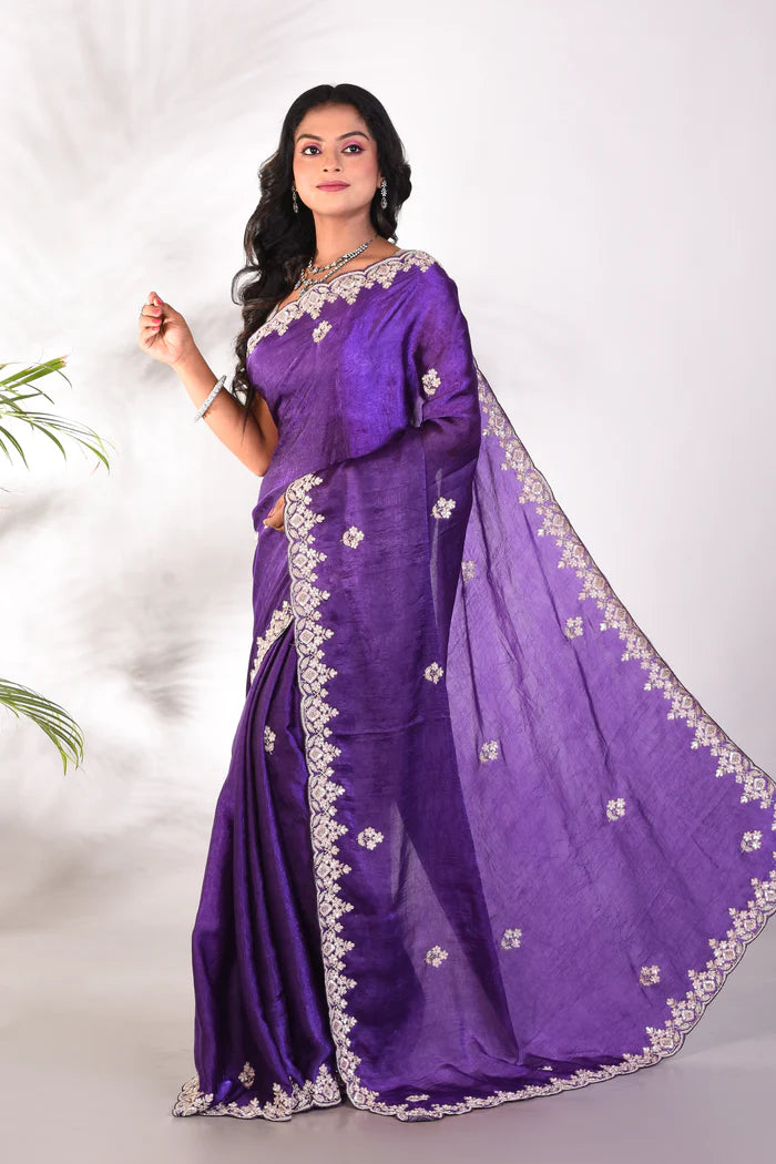 Fancy Purple Satin Silk Saree - Keya Seth Exclusive
