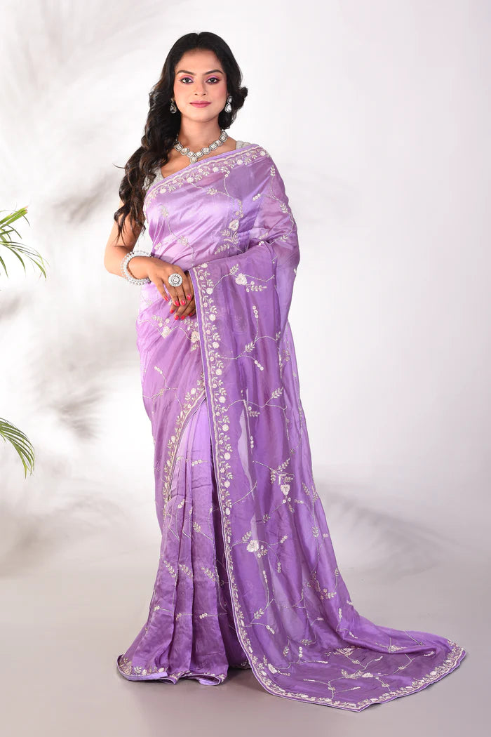 Fancy Purple Satin Silk Saree - Keya Seth Exclusive