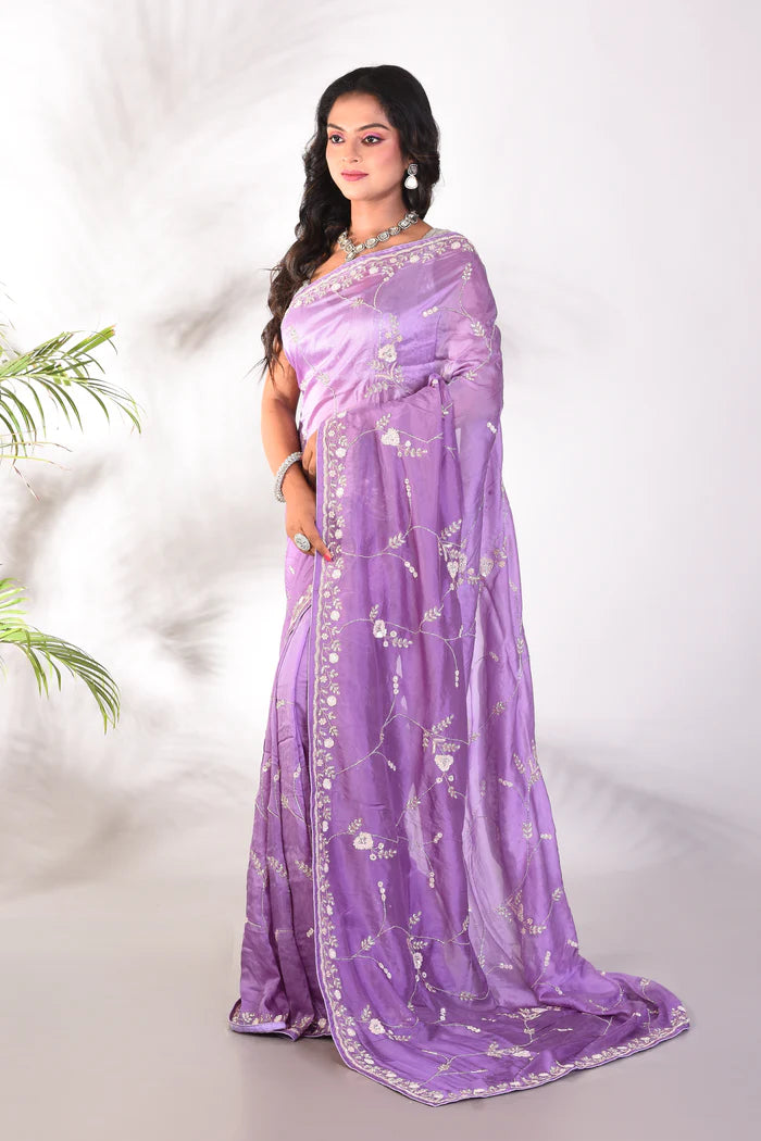 Fancy Purple Satin Silk Saree - Keya Seth Exclusive
