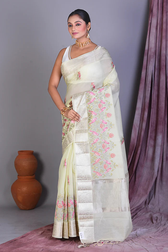 Pesta Green Blended Organza Saree with Threadwork - Keya Seth Exclusive