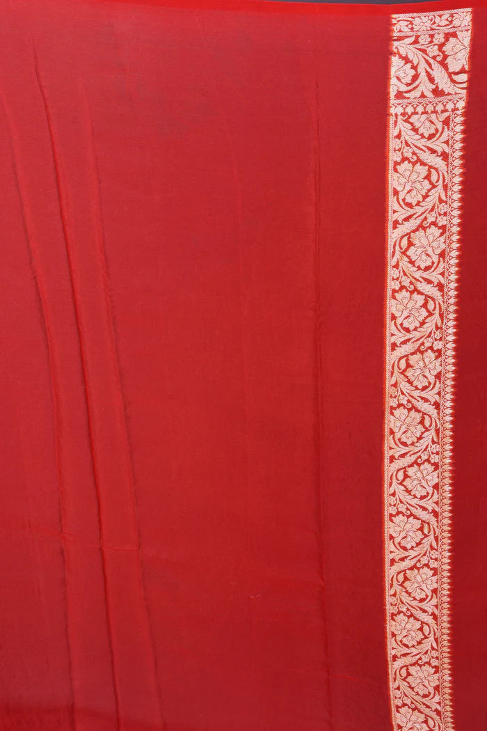 Red Pure Georgette Khaddi Saree - Keya Seth Exclusive