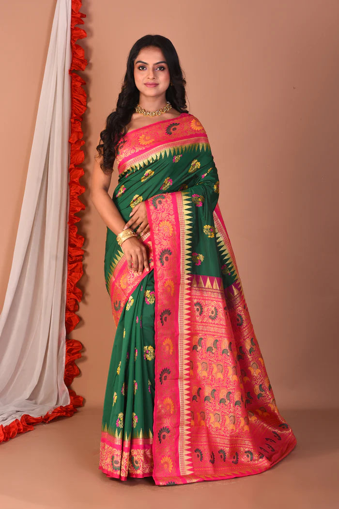 Bottle Green Blended Paithani Silk Saree - Keya Seth Exclusive